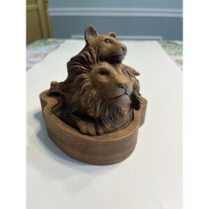 RICK CAIN Lion & Cub Pride Limited Edition 351/2000 Sculpture Signed Trinket Box